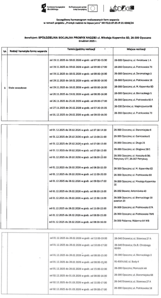 Szczegółowy harmonogram realizowanych form wsparcia w ramach projektu "Promyk nadziei na lepsze jutro" NR FELD.07.05-IP.01-0048/24 15 obraz